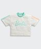 Barbie by Tiny Girl Cotton Woven Half Sleeves Colour Blocked Brand Name Printed Tee - Turquoise Green