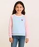 Bubble Berry Knit Full Sleeves Colour Blocked & Heart Glitter Patch Detailed Oversized Winter Sweatshirt - Blue & Pink