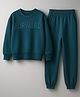Bubble Berry Knit Full Sleeves Forward Text Puff Printed Oversized Winter Sweatshirt & Joggers Set - Teal Blue