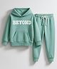 Bubble Berry Knit Full Sleeves Beyond Text Printed Hooded Oversized Winter Sweatshirt & Joggers Set - Sea Green