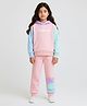 Bubble Berry Knit Full Sleeves Charmer Text Printed Colour Blocked Hooded Oversized Winter Sweatshirt & Joggers Set - Pink Blue & Green
