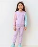 Bubble Berry Knit Full Sleeves Heart Glitter Patch Detailed & Colour Blocked Oversized Winter Sweatshirt With Joggers Set - Purple Pink & Sea Green