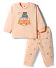 Zero Interlock Knit Full Sleeves Night Suit With Vehicle Print - Light Orange