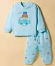 Zero Interlock Knit Full Sleeves Night Suit With Vehicle Print - Aqua Blue