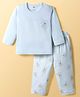 Zero Interlock Knit Full Sleeves Night Suit With Animal Print - Light Blue