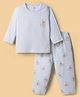 Zero Interlock Knit Full Sleeves Night Suit With Animal Print - Blue