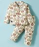 Enfance Core Full Sleeves Teddy Bear Printed Coordinating Nightsuit Set - Brown