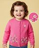 Babyoye 100% Cotton Knit Full Sleeves Floral Embroidered Front Open Sweater - Pink