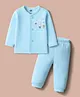 Zero Sinker Knit Full Sleeves Night Suit With Animal Print - Light Blue