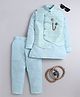 BT DEZINES Cotton Silk Woven Full Sleeves Solid Kurta Pyjama With Floral Embroidered Jacket Set - Sky Blue