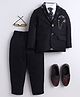 BT DEZINES Cotton Blend Woven Full Sleeves Damask Printed 4 Piece Party Suit With Tie Set - Black