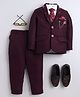 BT DEZINES Cotton Blend Woven Full Sleeves Damask Printed 4 Piece Party Suit With Tie Set - Maroon