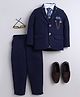 BT DEZINES Cotton Blend Woven Full Sleeves Solid 4 Piece Party Suit Set With Tie - Navy Blue