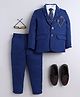 BT DEZINES Cotton Blend Woven Full Sleeves Solid 4 Piece Party Suit Set With Tie - Royal Blue
