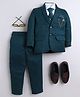 BT DEZINES Cotton Blend Woven Full Sleeves Solid 4 Piece Party Suit With Tie Set - Navy Blue