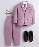 BT DEZINES Cotton Blend Woven Full Sleeves Solid 4 Piece Party Suit With Tie Set - Onion Pink
