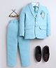 BT DEZINES Cotton Blend Woven Full Sleeves Solid 4 Piece Party Suit Set With Tie - Sky Blue