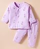 Zero Sinker Knit Full Sleeves Co-ords Night Suit with Bunny Print - Lilac