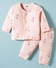 Zero Sinker Knit Full Sleeves Co-ords Night Suit with Bunny Print - Peach