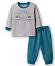 Zero Interlock Knit Full Sleeves T-Shirt & Joggers Set with Animal & Sport Theme Print - Grey & Teal Blue