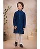 Lagorii Silk Woven Full Sleeves Threadwork Detailed Sequins Embellished Kurta Pyjama Set - Blue