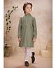 Lagorii Silk Woven Full Sleeves Threadwork Detailed Sequins Embellished Kurta Pyjama Set - Olive Green