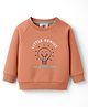 Zero Looper Knit Full Raglan Sleeves Winter T-Shirt with Little Genius Text Print - Dark Peach