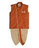 Earth Conscious Blended Woven Sleeveless Abstract Printed Kurta With Dhoti Set - Orange