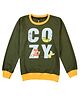 Earth Conscious Looper Knit Full Sleeves Cozy Text Printed Tee - Olive Green
