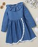 Bright Stars KIDSWEAR Denim Woven Full Sleeves Floral Lace Detailed Dress - Blue