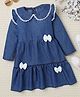Bright Stars KIDSWEAR Denim Woven Full Sleeves Bow Applique Detailed Tiered Peter Pan Collar Dress - Blue