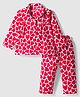 Babyhug Cotton Knit Full Sleeves Co-ords Night Suit With Heart Print - Red & White