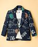 Dapper Dudes Full Sleeves Typography Printed Blazer With Tee - Navy Blue