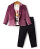 Dapper Dudes Full Sleeves Textured Blazer With Tee & Pant Set - Mauve