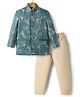 Dapper Dudes Full Sleeves Floral Embroidered Blazer With Pant - Blue