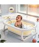 Baybee Tubby Bath Tub for Baby 0-5 Years, Foldable Baby Bathtub for Kids with Anti Skid Base & Drainer, Space Saving Design, Newborn Baby Bathing Tub for Girls & Boys with Temperature Meter (Beige)
