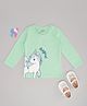 Pantaloons Baby Cotton Knit Full Sleeves Unicorn Magical Text Printed Tee - Aqua Blue