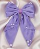 Ribbon candy Bow Applique Detailed Pearls Embellished Hair Clip - Purple