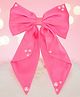 Ribbon candy Bow Applique Detailed Pearls Embellished Hair Clip - Fluorescent Pink