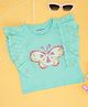 Pantaloons Junior Cotton Knit Half Sleeves Butterfly Shaped Sequins Embellished Top - Aqua Blue