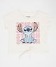 Pantaloons Junior Cotton Knit Lilo & Stitch Featuring Half Sleeves Character Printed & Sequins Embellished Tee - Off White