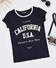 Pantaloons Junior Cotton Knit Half Sleeves California USA Text Printed Tee - Navy Blue