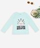 Pantaloons Junior Cotton Knit Full Sleeves Probllama Solver Text Printed Tee - Aqua Blue