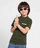Pantaloons Junior Cotton Knit Half Sleeves Solid Henley Neck Tee - Olive Green