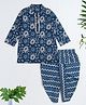The Magic Wand Cotton Woven Full Sleeves Floral Printed Kurta & Dhoti Set - Navy Blue