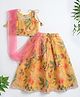 The Magic Wand Woven Sleeveless Floral Printed & Gota Lace Embellished Lehenga Choli With Dupatta Set - Yellow