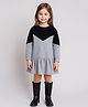 Aww Hunnie Terry Woven Full Sleeves Cut & Sew Drop Waist Dress - Grey