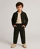 Aww Hunnie Cordoury Woven Full Sleeves Ribbed Shirt & Coordinating Trousers With Tee Set - Green