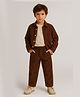 Aww Hunnie Cordoury Woven Full Sleeves Ribbed Shirt & Coordinating Trousers With Tee Set - Brown