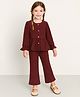 Aww Hunnie Terry Woven Full Peasent Sleeves Solid Top & Pant Set - Maroon